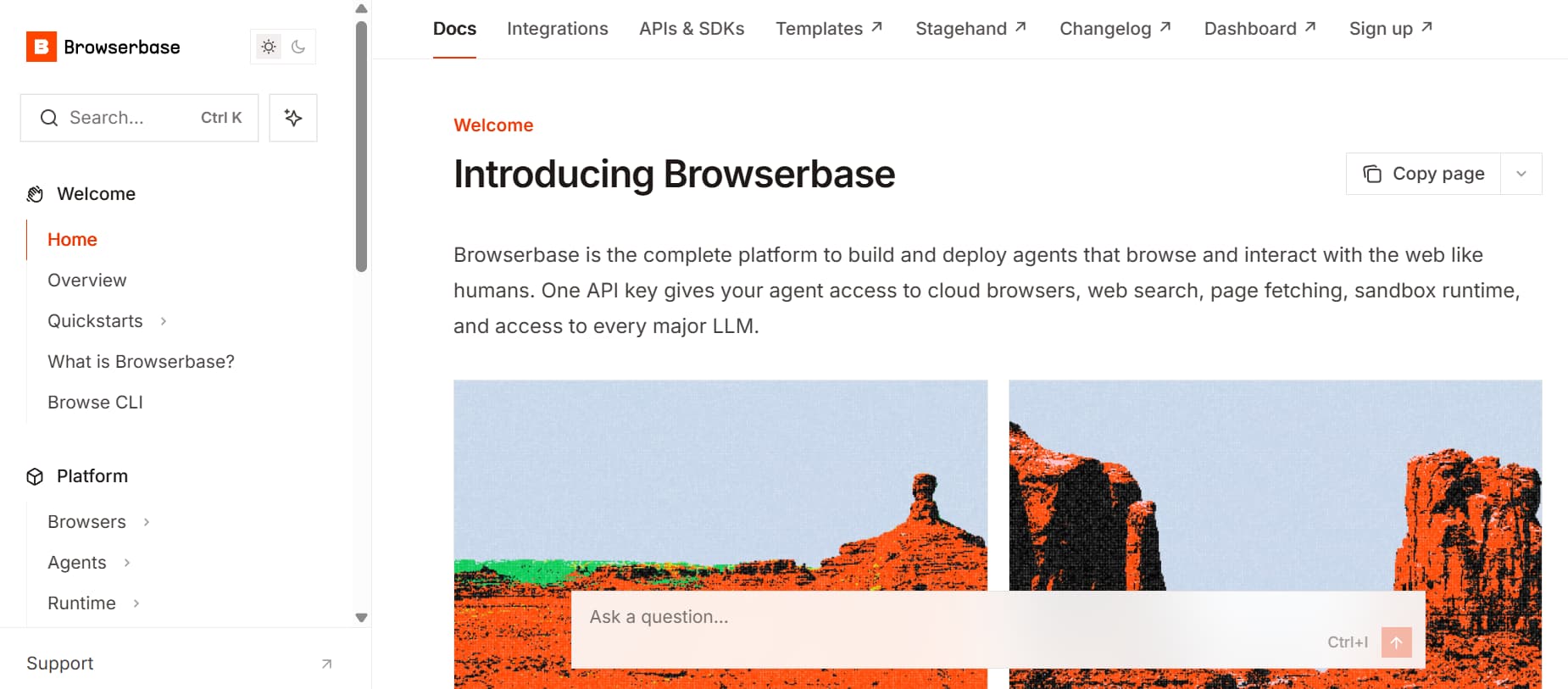 Browserbase's use-case navigation and quickstarts built on Mintlify