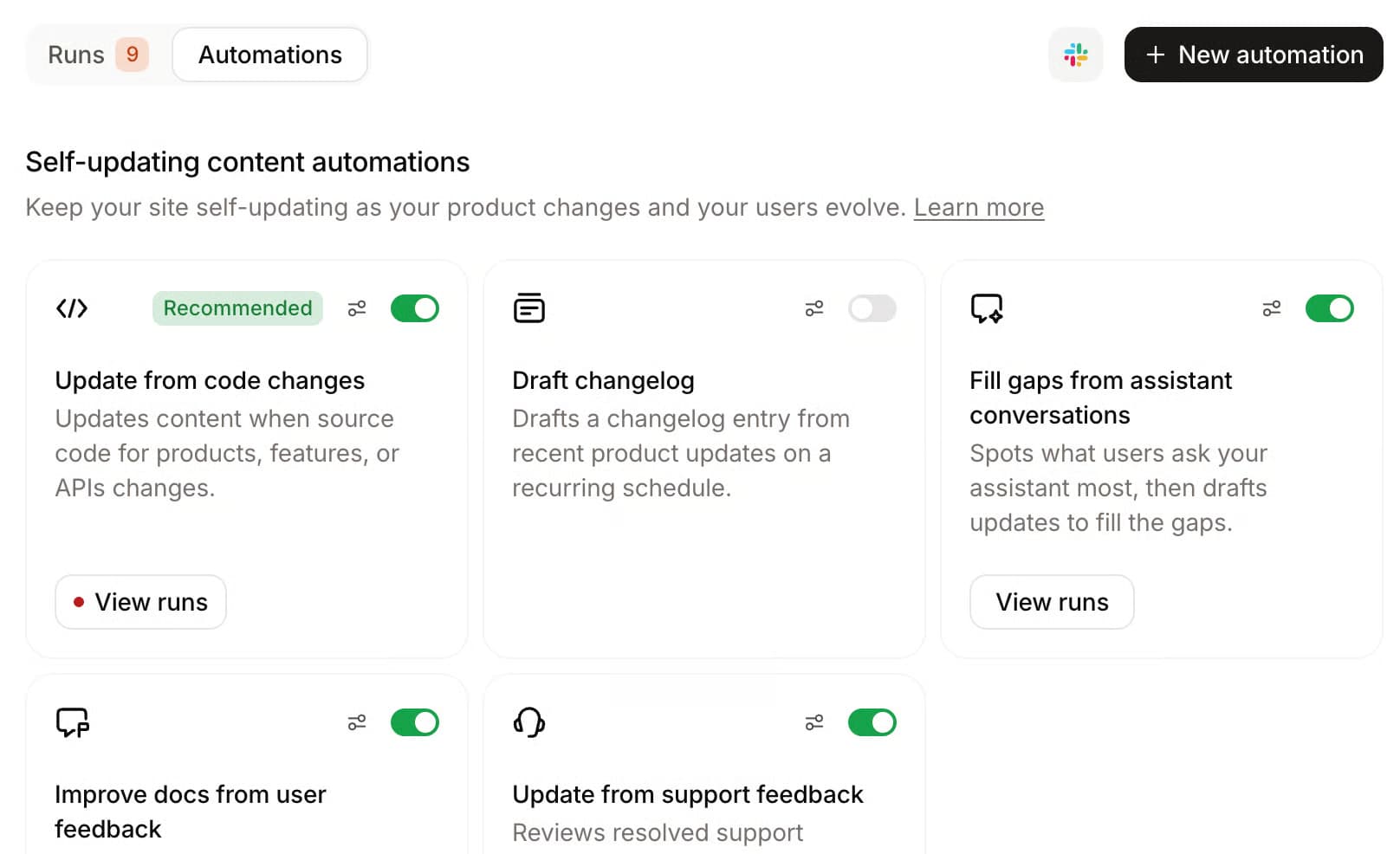 Mintlify automations for updating documentation from code changes and user feedback
