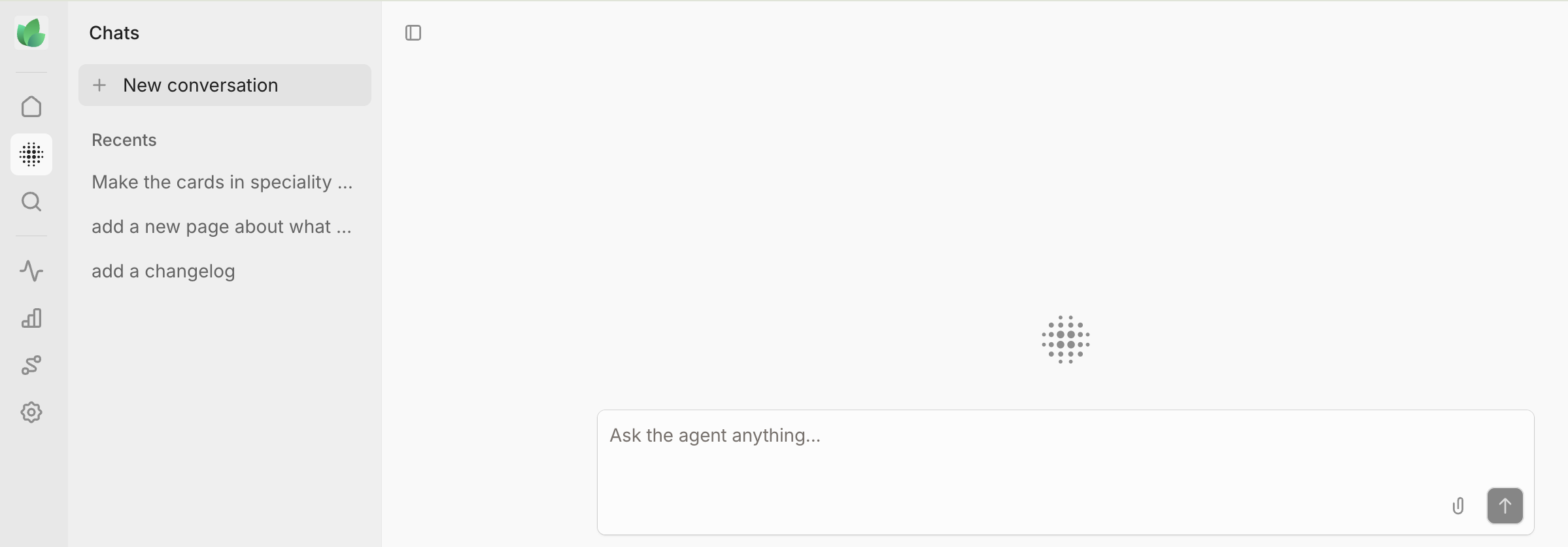 Mintlify agent chat panel with an Ask the agent anything input