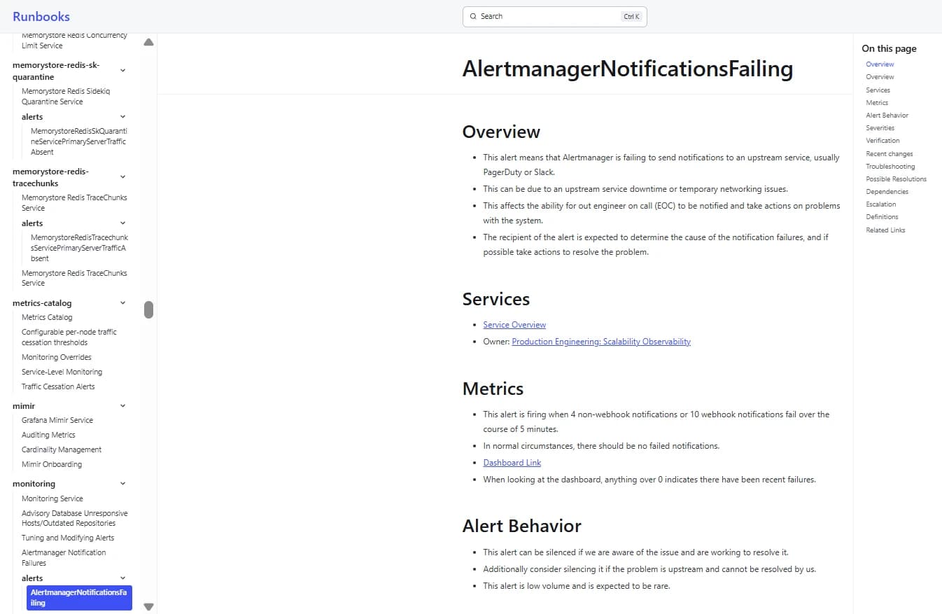 GitLab AlertmanagerNotificationsFailing runbook with incident response guidance