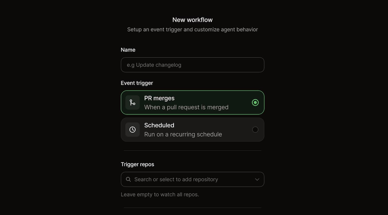 Creating a new workflow in the dashboard